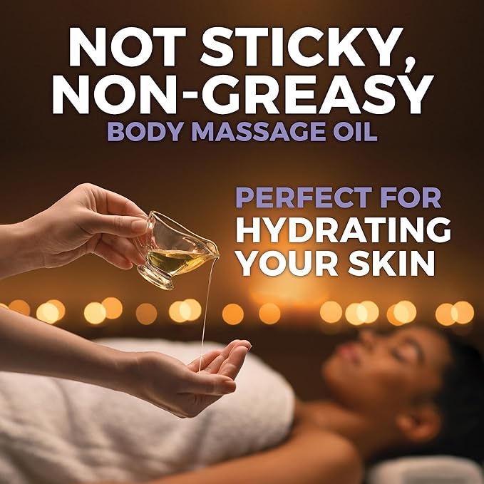 Viva Naturals Organic Massage Oil (8 fl. oz.) - Lavender Scented Non-Greasy Body Massage Oil with Mess-Free Pump, Moisturizing Massage Oils for Massage Therapy, Non-GMO and Certified Organic, 237 mL-BrightBean Baby