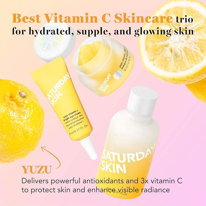 Saturday Skin 3-Piece Skin Care Set Yuzu Vitamin C Sleep Mask Yuzu Vitamin C Bright Toner and Eye Cream Overnight Facial Masks Korean Beauty Best Vitamin C Skincare Set-BrightBean Baby