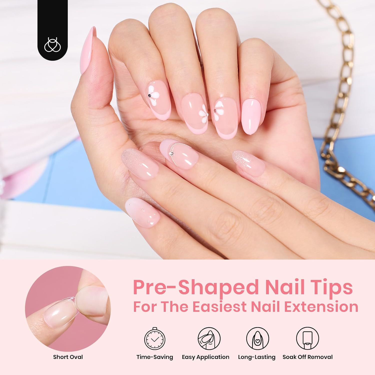 Beetles Gel Nail Tips 288Pcs Pre-Shaped Short Oval Fake Nails Gelly Tips Clear Press on Nail Tips Full Cover False Nails Gifts for Girls Women Gelly Tips Home DIY Nail Salon-BrightBean Baby