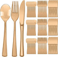 Minatee 150 Pieces Disposable Cutlery Set Plastic Silverware Heavy Duty Utensil Sets 50 Forks 50 Knives 50 Spoons for Home Office School Party Picnics Restaurant Outdoor Events(Coffee)
