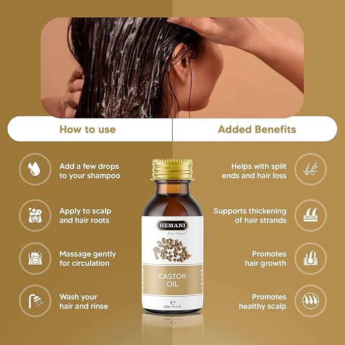 Hemani Castor Oil Ricinus communis - 30mL | Natural Skin & Hair Care, Pure Cold-Pressed Oil for Radiant Glow, Anti-Aging, Hydration & Wellness.-BrightBean Baby