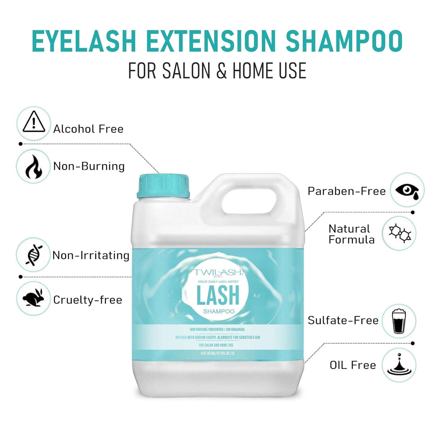 Lash Shampoo Bulk Upgraded Formula, Eyelash Cleanser for Extensions 2 Liters, Safe Makeup Remover, Non-irritating or Burning Eyelid Foaming Cleanser for Professional Salon and Home Use-BrightBean Baby