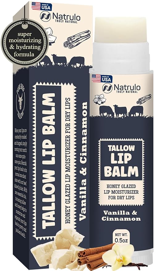 Beef Tallow Lip Balm – Natural Tallow Beeswax Chapstick – Hydrating Moisturizer Grass Fed Bison Tallow Balm Lip Care – Soothes Chapped, Dry Lips, Sensitive Skin – Long Lasting & Vitamin Rich USA-Made-BrightBean Baby