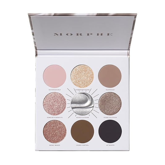 Morphe Rich & Foiled Artistry Palette - Foil-Effect Smokey Eyeshadow Palette with Matte, Shimmer & Foil Finishes - Rose, Brown & Silver Eyeshadow with Luminous Payoff - Going Platinum (0.35 oz)-BrightBean Baby