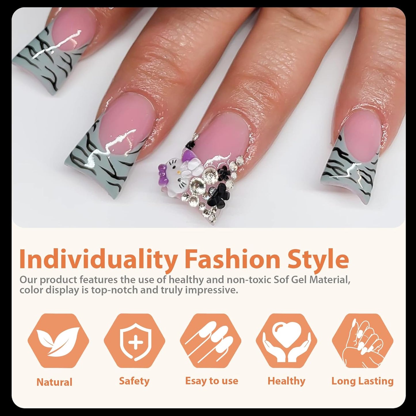 UNA GELLA Duck Fake Nail Tips 504 PCS Clear Soft Gel Short Half Cover Nail Tips Curved for Nail Extensions Professional Salon & Home DIY Nail Art 11 Sizes-BrightBean Baby