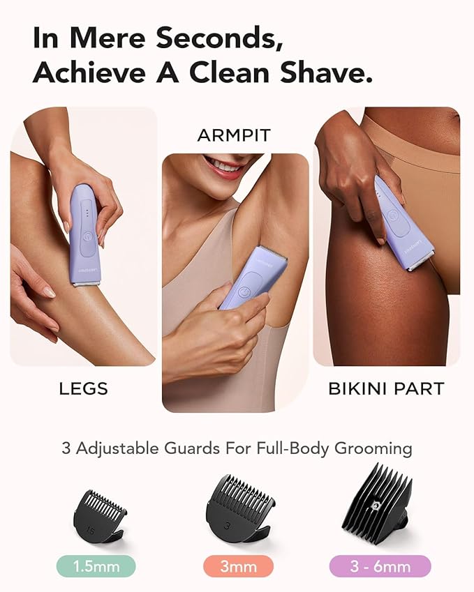 Bikini Trimmer for Women, Pubic Hair Trimmer Shaver for Women -Waterproof Hair Shaver Razors, LADYSPOT™ Shaving Sets,with 3 Guards,Replaceable Hypoallergenic Ceramic Blade,Wet/Dry(Purple)-BrightBean Baby