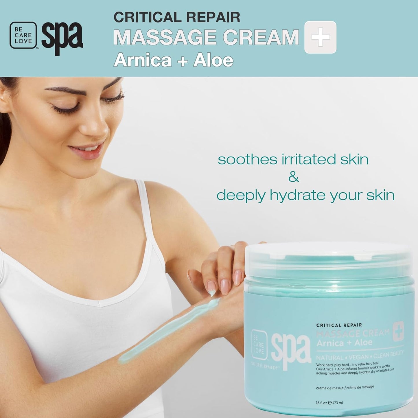 Be Care Love Spa Critical Repair Massage Cream with Organic Arnica and Organic Aloe Natural Vegan Clean Beauty Made in USA 16 fl oz-BrightBean Baby