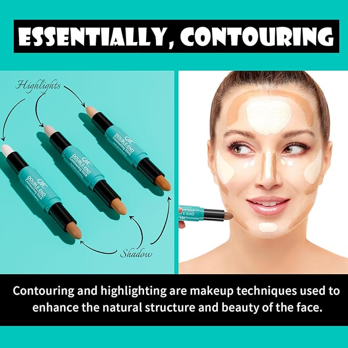 MEICOLY 2-in-1 Highlighter Contour Stick,Cool Toned Contour Stick,Makeup Highlighter Stick,Long Lasting Waterproof Bronzer Contour Pencil,Travel Cream Face Shaping Stick,01-BrightBean Baby