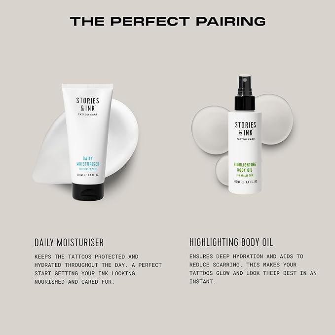 Stories & Ink Tattoo Care | HIGHLIGHTING BODY OIL for healed skin - Refreshes Faded Tattoos for Instant Tattoo Glow, 100 mL / 3.4 Fl Oz-BrightBean Baby