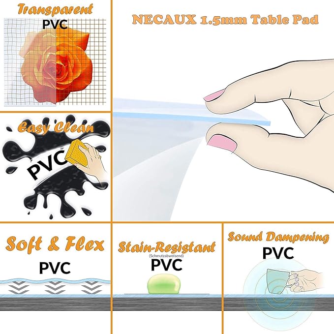 NECAUX Custom 36 x 87 Inch Frosted Table Cover Protector, 1.5mm Thick Wood Grain Transparent Table Pad Non-Slip Tablecloth Plastic Protective Pad for Dining Room Table Trainning Table Conference Table
