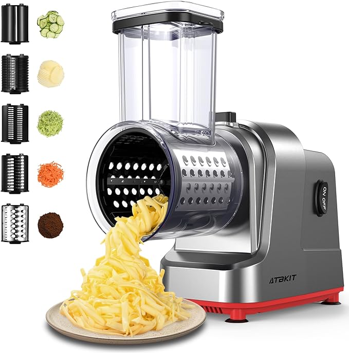 Electric Cheese Grater, Salad Maker With 5 Different Shapes of Blades, 250W Electric Slicer Shredder, Electric Salad Machine for Cheeses, Fruits and Vegetables
