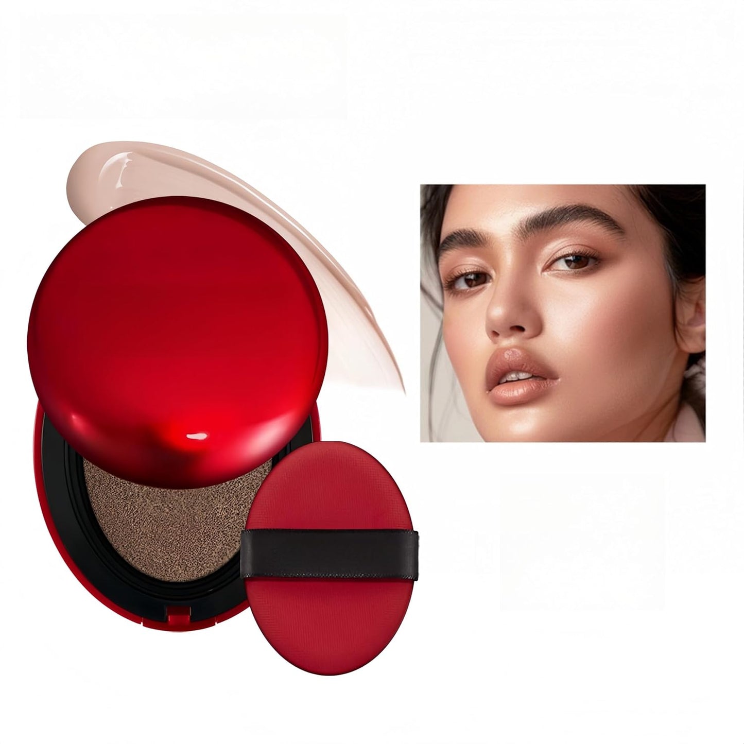 MAEPEOR Cushion Foundation 9 Colors Full Coverage Weightless Satin Glow Foundation Hydrating Long-Lasting Cushion BB Cream (Color 06)-BrightBean Baby