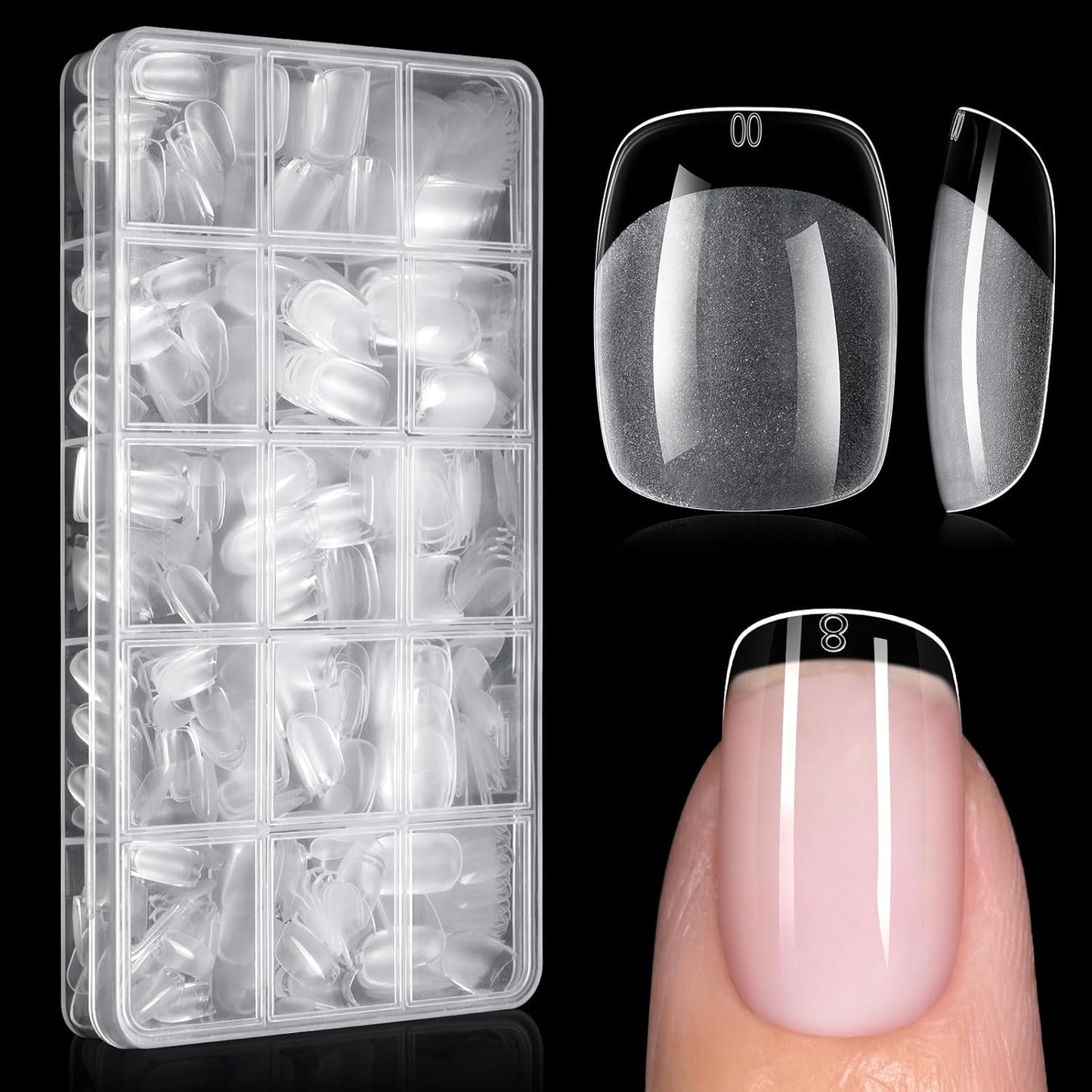 AILLSA Short Square Nail Tips, Fake Thickened Half Matte Nails Tips, Pre-shaped Press on False Nail Tip for Nail Salon 450PCS 15 Sizes with Storage Box-BrightBean Baby