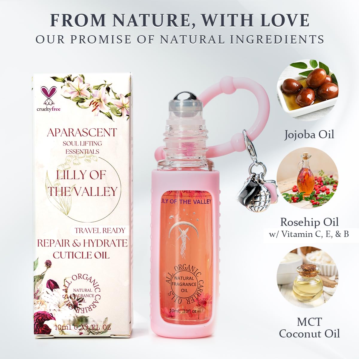 Lilly of The Valley Organic Nail Cuticle Oil Pen with Jojoba, Coconut MCT, and Rosehip for Nail Hydration, Growth & Strength, Travel Size Keychain(0.34 Fl Oz)-BrightBean Baby