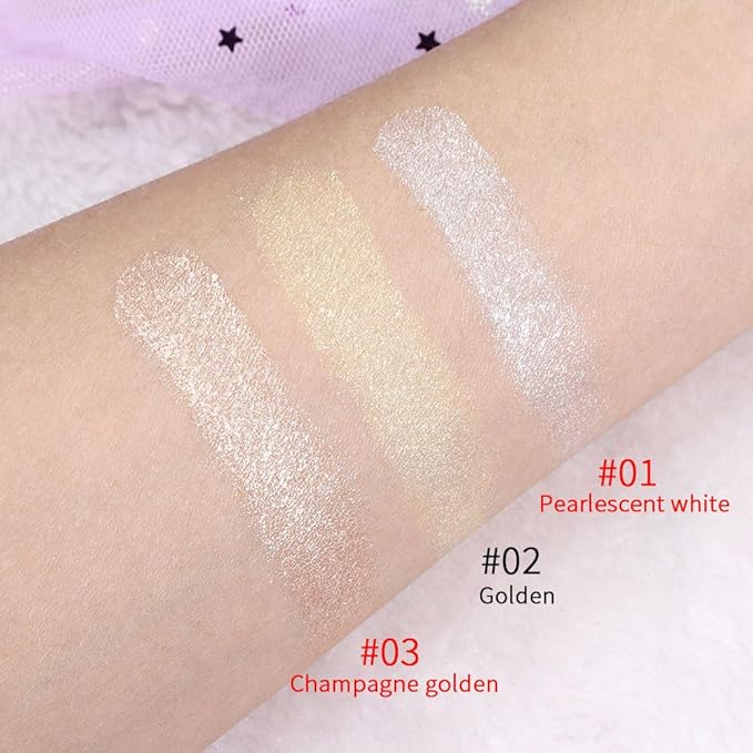 evpct Pearl White & Champagne Gold Face Highlighter Makeup Shimmer Glitter Diamond Sparkly Highlighters Makeup Palette Powder for Face Body Cheek iluminadores iluminador de jos maquillaje luminizers-BrightBean Baby