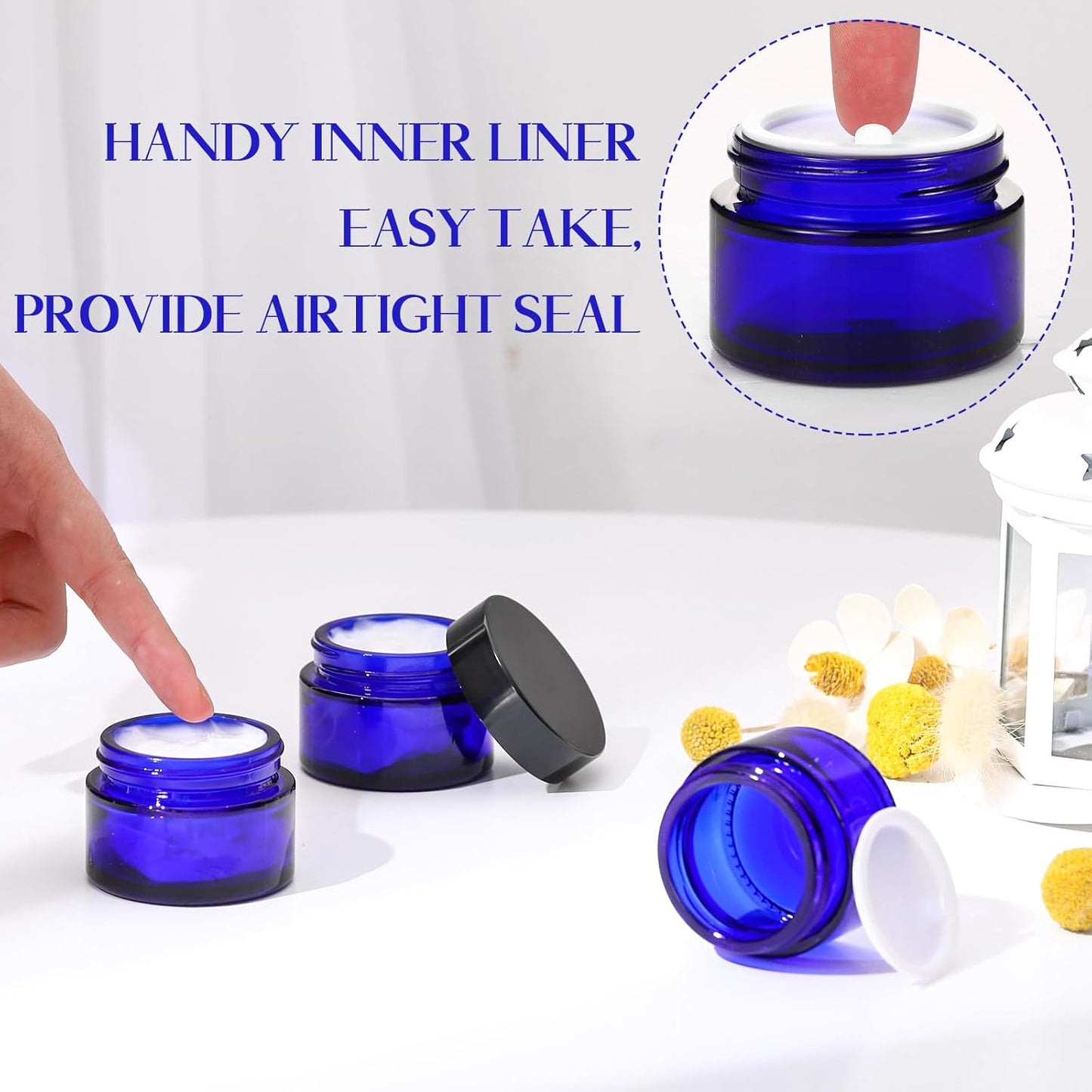 Domensi 100 Pcs 1 oz Glass Jars with Lids Bulk Round Glass Cosmetic Jars Lids 1 oz Small Travel Containers with Inner Liner for Lotions Powders Ointments Sample Cream(Cobalt Blue, Black)-BrightBean Baby