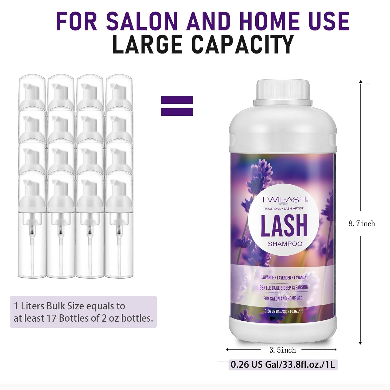 Lash Shampoo Bulk, Eyelash Cleanser for Extensions 1 Liters, Safe Makeup Remover, Non-irritating or Burning Formula Eyelid Foaming Cleanser for Professional Salon and Home Use (Lavender-1L)-BrightBean Baby