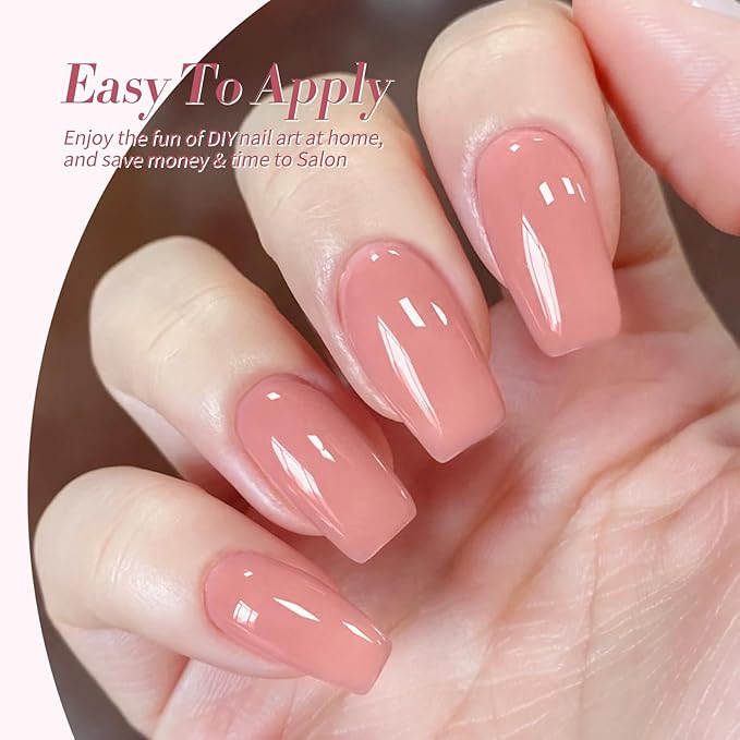 Born Pretty Jelly Pink Gel Nail Polish Set,Nude Pink Translucent Gel Polish,6 Transparent Sheer Colors Soak Off U V Light Cure Gel Polish Kit Nail Art Manicure DIY Kit Home Salon 7ML-BrightBean Baby