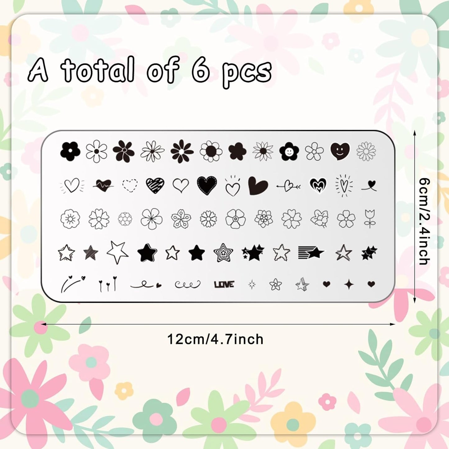 Whaline 6Pcs Preppy Nail Plates Stamping Set Heart Flower Butterfly Star Smiling Stamp Templates Groovy Nail Art Plates for DIY Print Manicure Salon Design Gift-BrightBean Baby