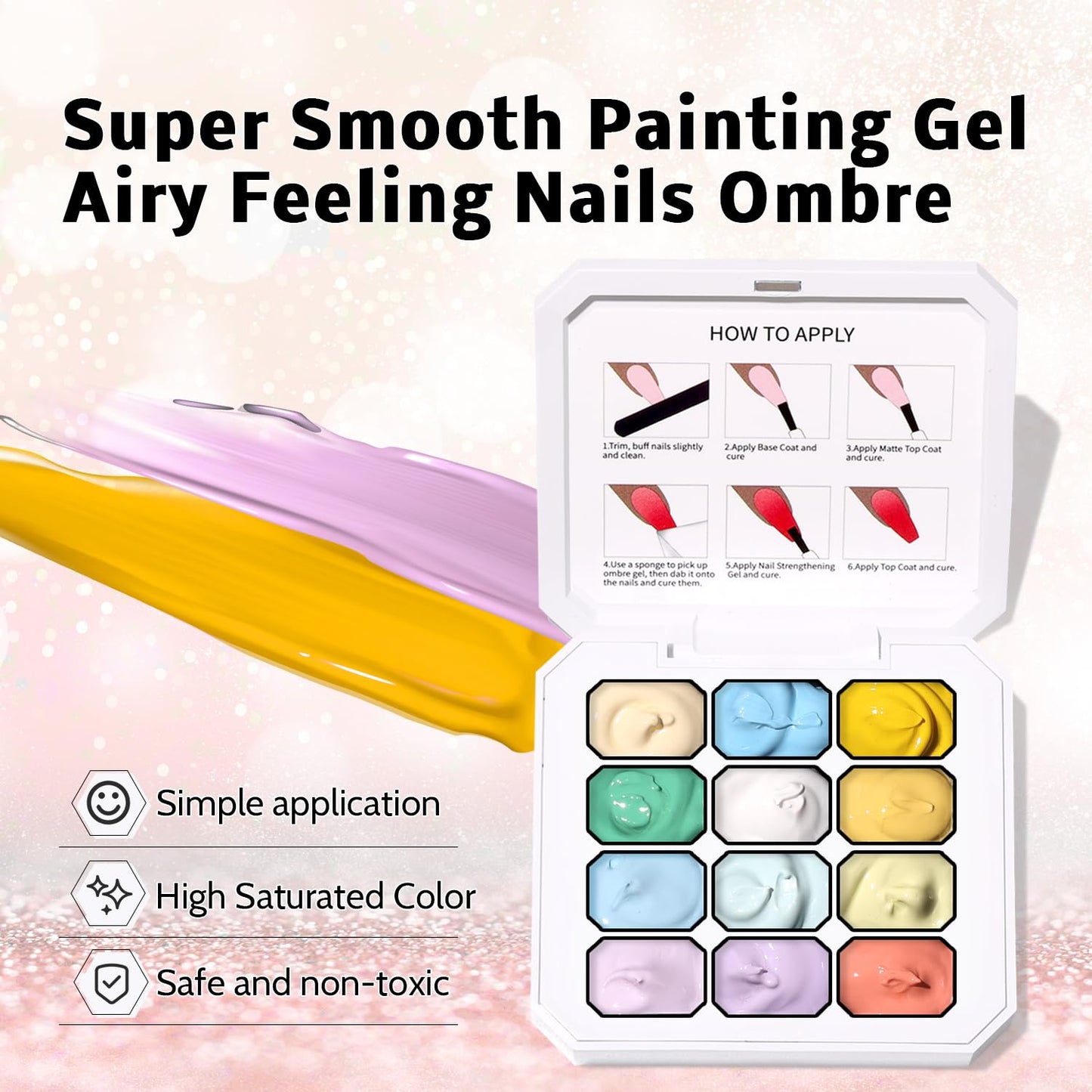 Sponge Pat Paint Nail Gel, Ombre Nails Gradient Gel Nail Blush Blooming Aura Nails Drawing Stripper Floral Painting DIY Nail Art, No Wipe, UV/LED Curing (12 Colors A)-BrightBean Baby