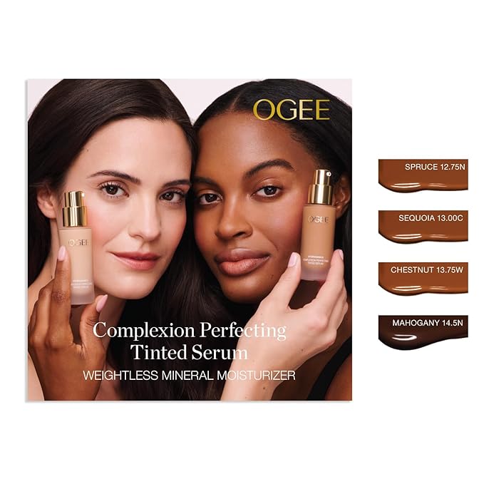 Ogee Complexion Perfecting Liquid Foundation - Lightweight Tinted Moisturizer For Face (Spruce 12.75N - Deep, Bronze Undertones) - with Vitamin C & Jojoba Oil - Certified Organic & Made in USA-BrightBean Baby