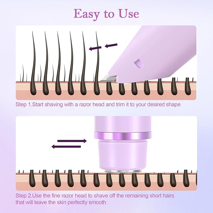 Dermave Bikini Shaver 2.0, 2025 New Glow Aura Bikini Trimmer for Women, 2 in 1 Dual Head Electric Razors for Women, IPX7 Waterproof Wet & Dry Electric Shaver, Portable Body Shaver (Purple)-BrightBean Baby