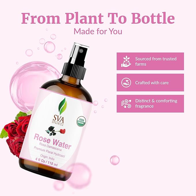 SVA ORGANICS Rose Water 4oz (118 ml) Refreshing Rose Water Spray for Skin Care, Skin Hydration, Bath, Soaps, Haircare & Aromatherapy-BrightBean Baby