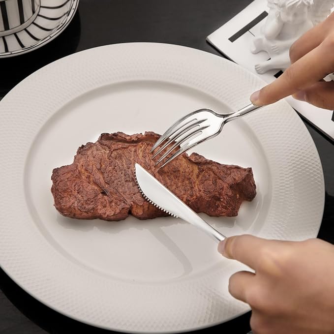 Rubtlamp 180 Pcs Silver Plastic Silverware, Silver Utensils Heavy Duty, Elegant Plastic Cutlery, Fancy Disposable Flatware, Forks Spoons and Knives Set For Party Mother's Day