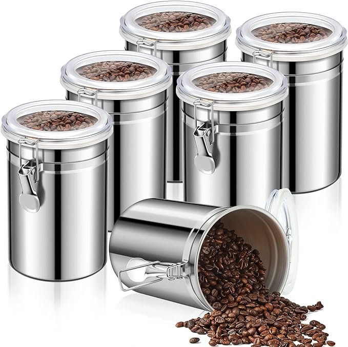 Lallisa 6 Pcs Stainless Steel Canisters 62 oz Stainless Steel Containers with Lids Food Storage Container with Airtight Clamp Lid Coffee Containers for Tea Sugar Coffee Flour Kitchen Counters