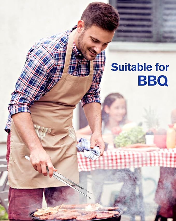 Fine Cooking Tweezers Set, Professional Stainless Steel Food Tongs, Kitchen Black Long Chef Tweezer for Cooking, Plating, Decorating and BBQ (SILVER, 12 inch)