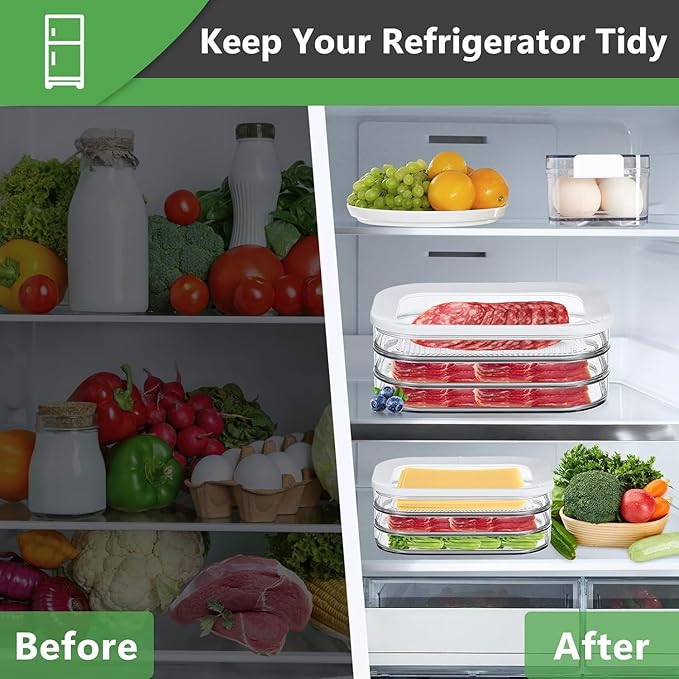 Deli Meat Container for Fridge, Stackable Lunch Meat Container for Refrigerator, Transparent Deli Meats Containers with Lid for Cold Cuts,Salami, Meal Prep Containers, BPA Free, 3pcs