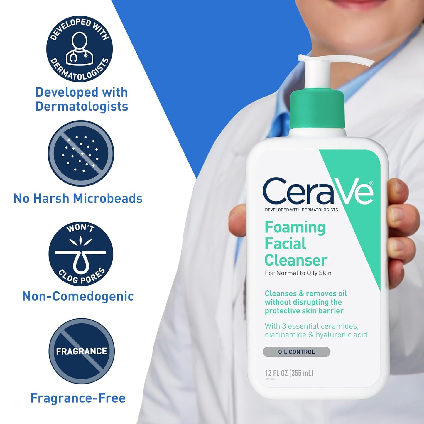 CeraVe Foaming Facial Cleanser, Daily Face Wash for Oily Skin, Hyaluronic Acid + Ceramides + Niacinamide, Fragrance Free & Paraben Free, Non-Drying Oil Control Face Wash, 16 Fluid Ounces-BrightBean Baby