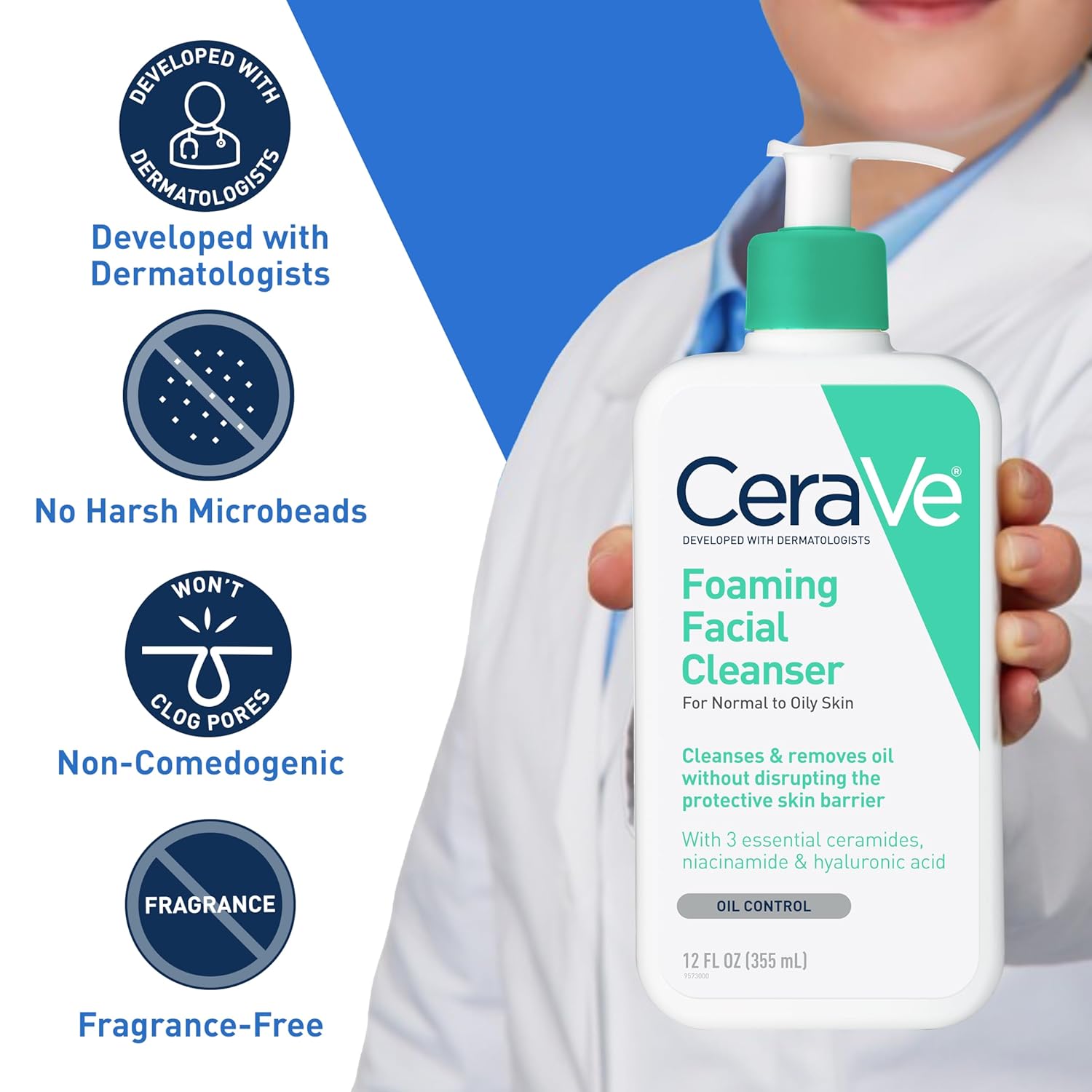 CeraVe Foaming Facial Cleanser, Daily Face Wash for Oily Skin, Hyaluronic Acid + Ceramides + Niacinamide, Fragrance Free & Paraben Free, Non-Drying Oil Control Face Wash, 16 Fluid Ounces-BrightBean Baby