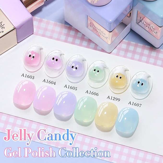 Double Rhythm 6 Pcs 15 ML Gel Polish Set Same Color Same Bottle Soak Off Gel Polish Kit Nail Art Manicure Salon DIY at Home for Women (Jelly Pink Purple Green Yellow Blue-T6-22)-BrightBean Baby