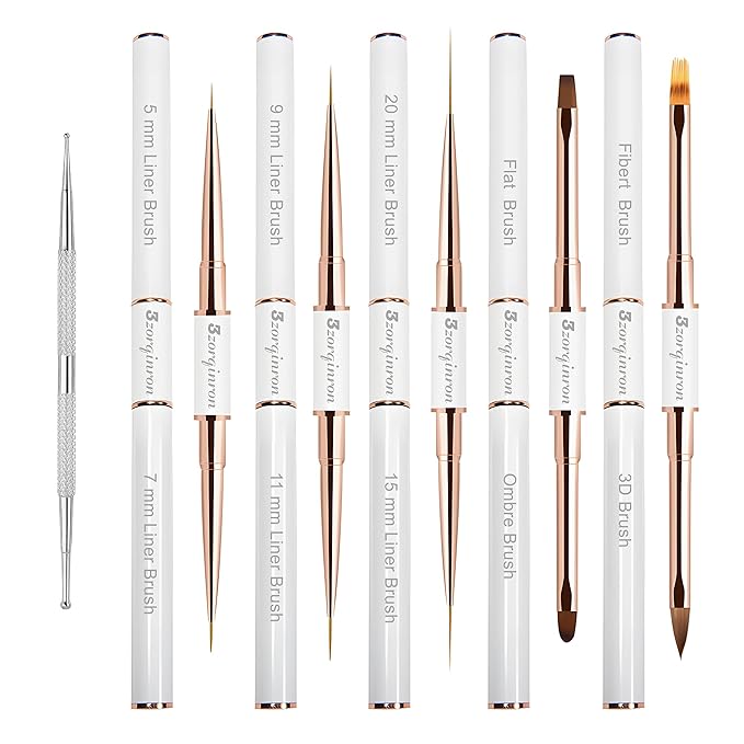 Nail Art Bushes Set, Professional 5Pcs Double-Ended Nail Brush Kit for Details, Long Lines, Ombre & 3D Design-Perfect for DIY Manicures & Salons (White)-BrightBean Baby