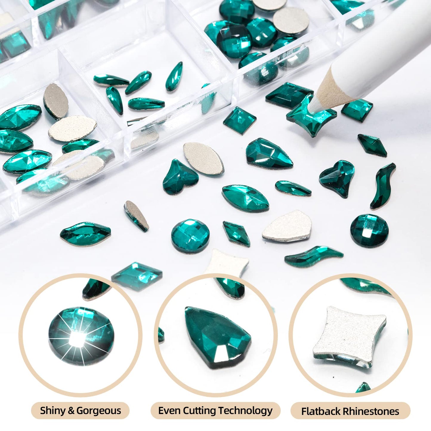 Flatback Crystal Rhinestones - 120 Pcs Multi Shapes Glass Nail Art Decorations for Acrylic Nails DIY Design-BrightBean Baby