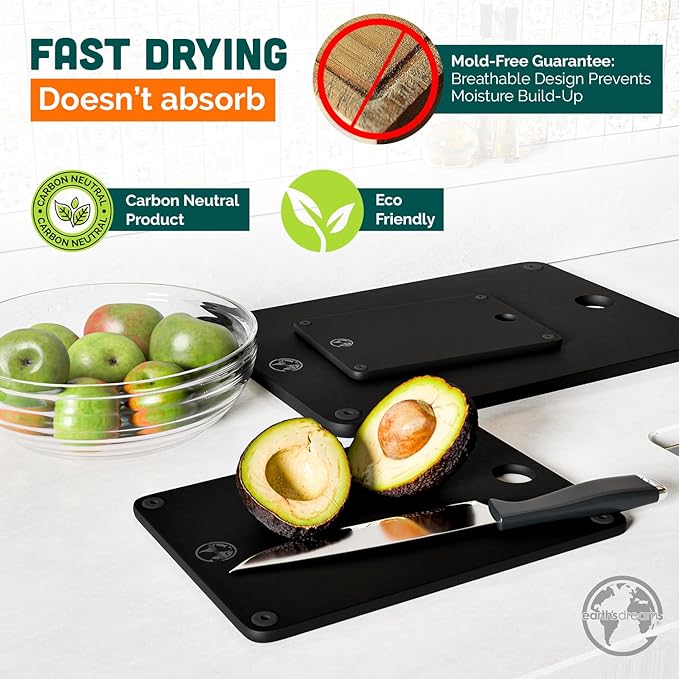 Earth’s Dreams Wood Cutting Board Set 3-Piece: Small, Large & Extra Large - Charcuterie Board, Non-Plastic, Non-Toxic, Heavy-Duty, Dishwasher Safe (Black)