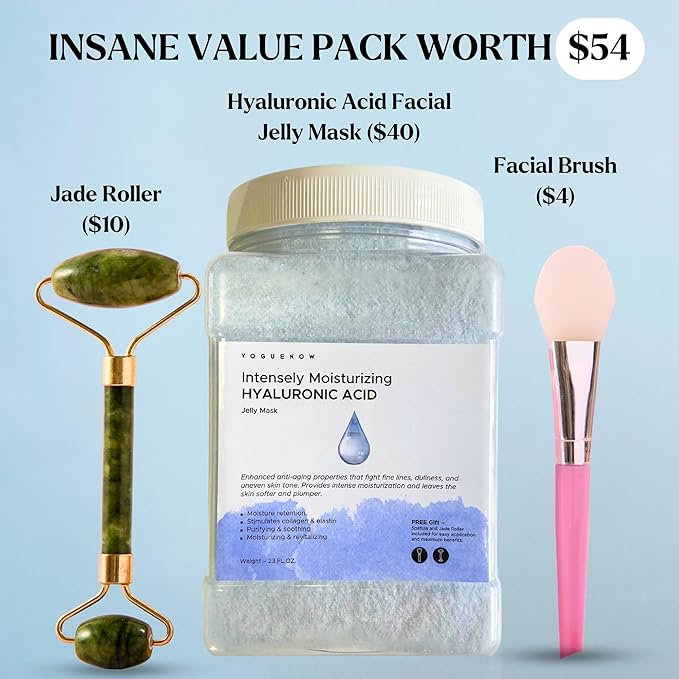 Jelly Face Mask for Facials - Hyaluronic Acid Hydrating, Brightening & Nourishing Jelly Mask with Free Jade Roller & Spatula | Professional Hydrojelly Masks | Vajacial Jelly Mask Powder | 23 Oz Jar-BrightBean Baby