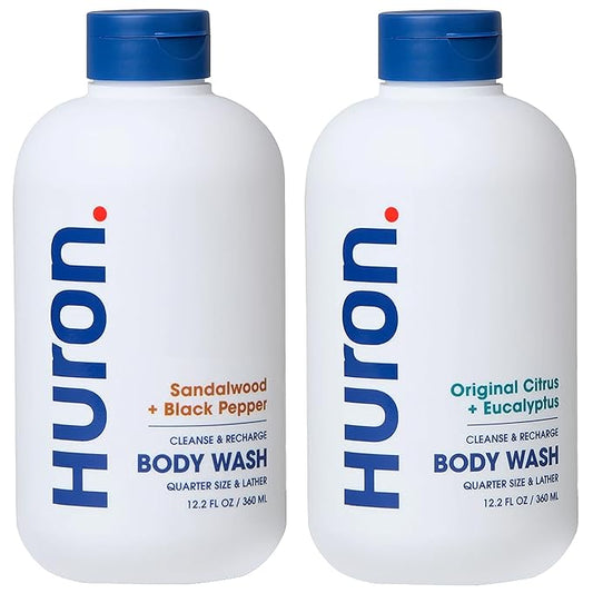 Huron Body Wash Scent Duo - Citrus + Eucalyptus & Sandalwood + Black Pepper Scents - Men’s Body Wash - Made With Coconut Oil, Vitamin E & Witch Hazel - Vegan, Cruelty-Free - 2 Pack, 12.2 fl oz-BrightBean Baby