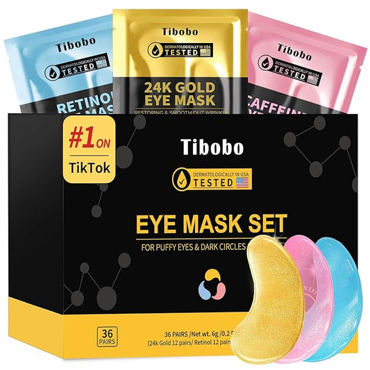 Under Eye Patches(36 Pairs), 24K Gold, Caffeine, Retinol Eye Masks for Puffy Eyes, Wrinkles, Dark Circles, Undereye Bags Treatment - Restoring & Awakening & Moisturizer Skin care Gift for Women-BrightBean Baby