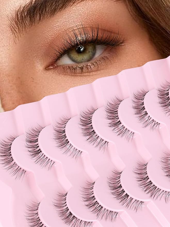 Eyelashes Natural False Lashes 14mm Eye Lashes with Thin Band 3D Volume Fake Eyelashes C Curl Wispy Lashes Natural Look 7 Pair-BrightBean Baby