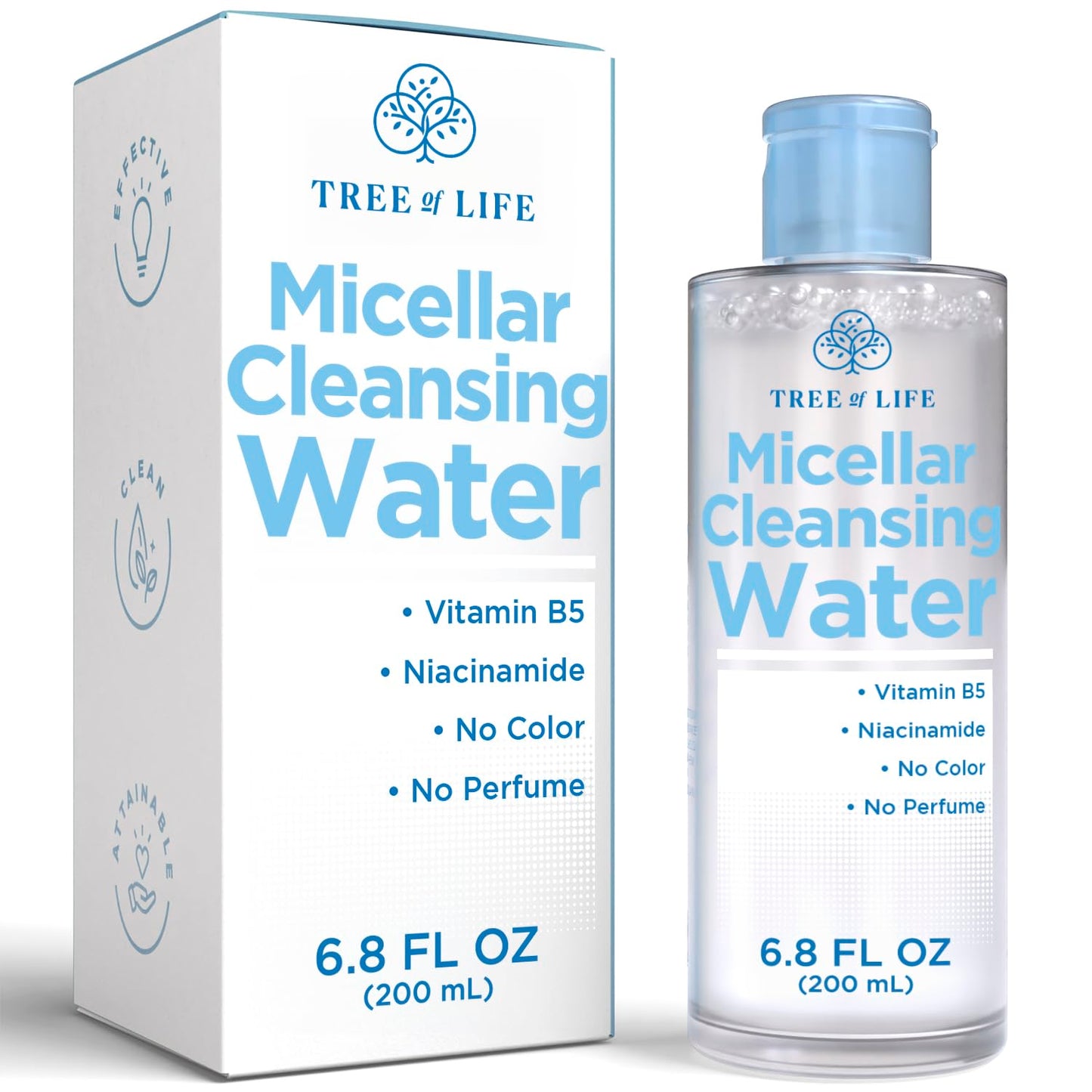 Tree of Life Beauty Micellar Cleansing Water (6.8fl oz) - Micellar Water Makeup Remover with Niacinamide, Vitamin B5, Glycerin - Eye Makeup Remover Liquid, No Rinse Needed-BrightBean Baby
