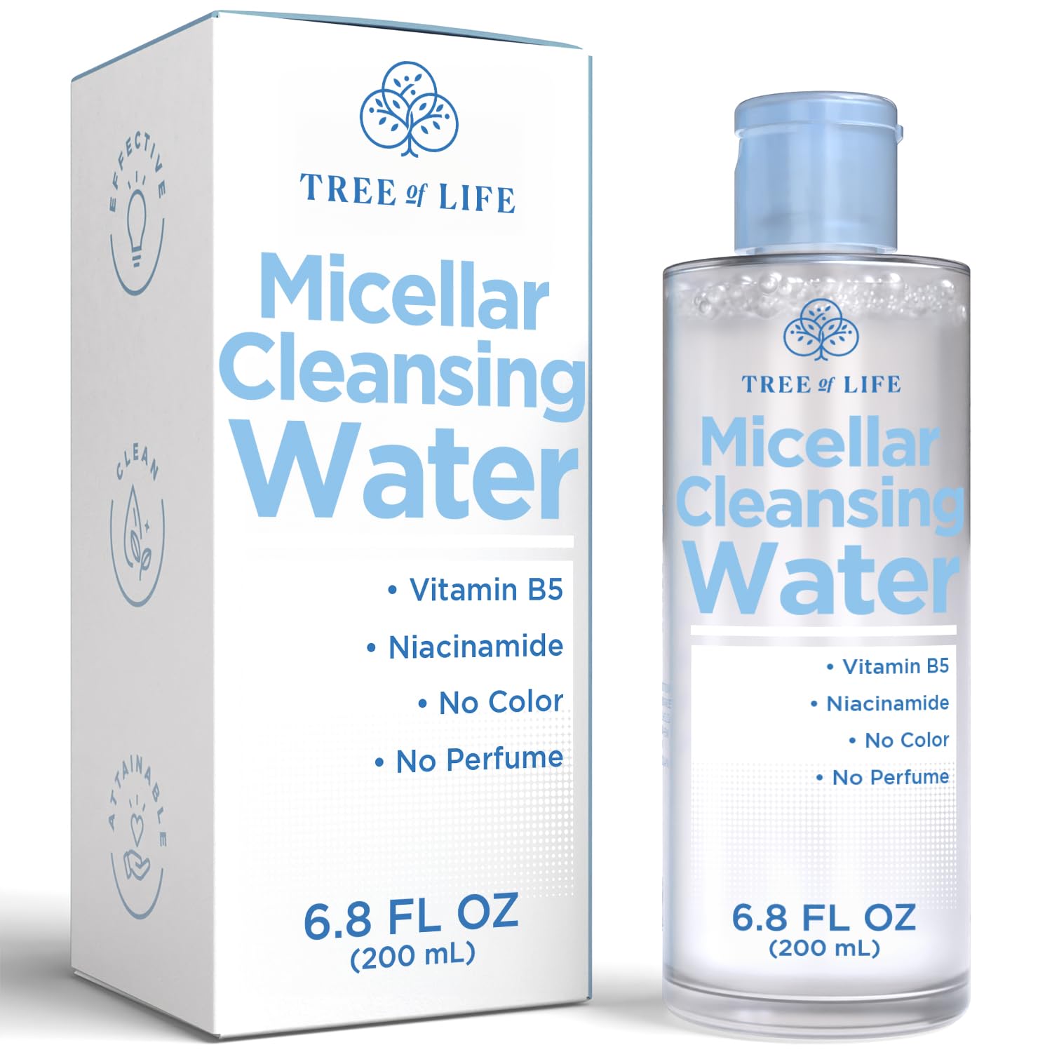 Tree of Life Beauty Micellar Cleansing Water (6.8fl oz) - Micellar Water Makeup Remover with Niacinamide, Vitamin B5, Glycerin - Eye Makeup Remover Liquid, No Rinse Needed-BrightBean Baby