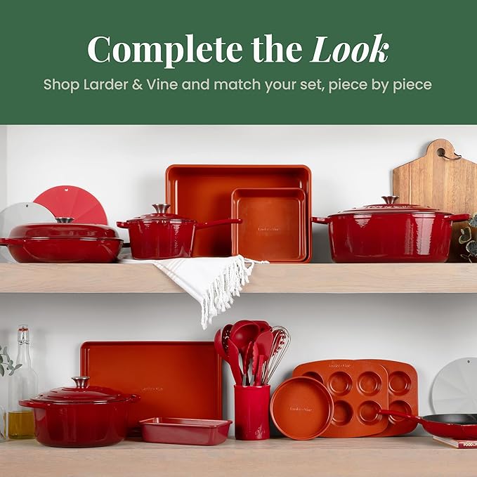 Larder & Vine 8-Piece Bakeware Set | Non-Stick Baking Set with Ceramic Finish | PFAS, PFOA, PTFE, and BPA Free Baking Essentials | Baking Sheets, Muffin Tins and Assorted Baking Pans | Cabernet