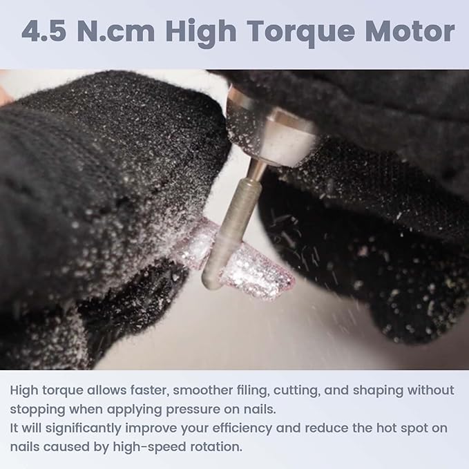 Delanie Professional Nail Drill High Torque 35000 RPM Rechargeable Portable Electric Nail File Filer for Acrylic Gel with Cuticle Bits, Salon Manicure Tool, Black-BrightBean Baby