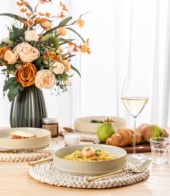 theterra 7.5'' Ceramic Pasta Bowls, Salad Bowls Set of 4, Stoneware Serving Bowls for Fruits, Noodle, Dinner, House-warming Wedding Present, Cappuccino