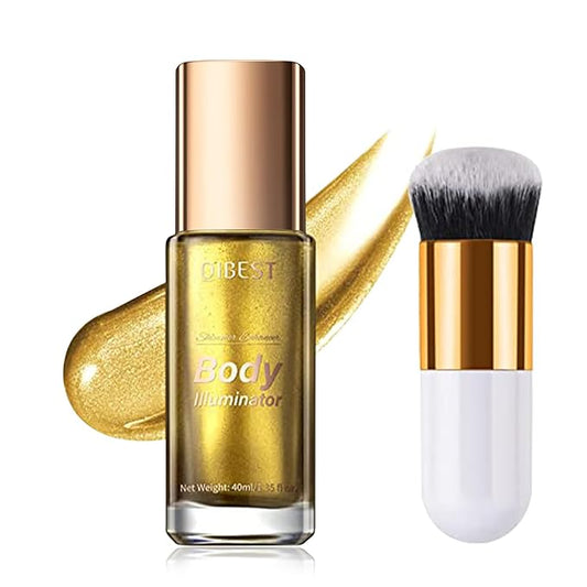 40ml Body Shimmer Oil,Liquid Body Illuminator, Waterproof Moisturizing And Glow For Face & Body, All-In-One Makeup Liquid Illuminator, Summer Body Luminizer,Makeup Brush Include (05#Gold)-BrightBean Baby