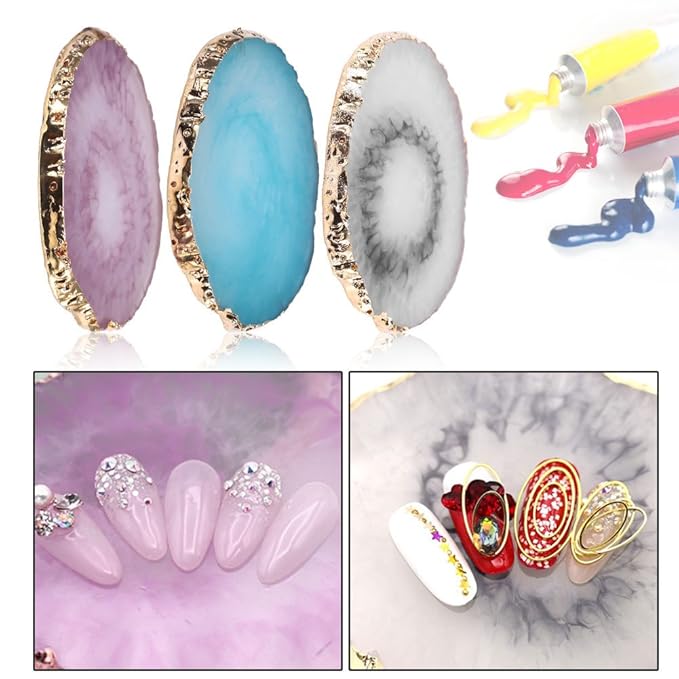 Nail Art Palette, Natural Resin Stone Nail Art Palette for Painting Placing Things Making Nail(Blue)-BrightBean Baby