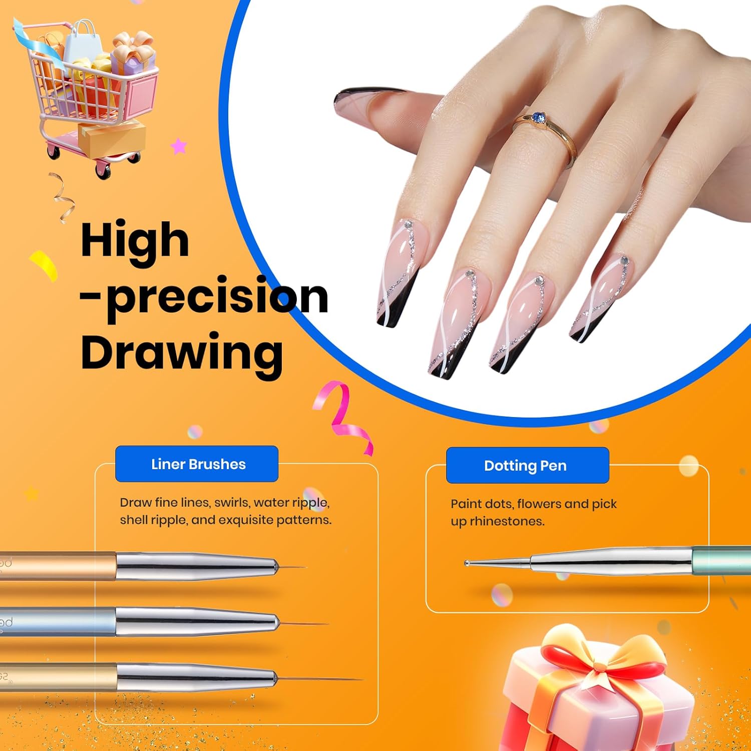 Beetles Gel Nail Art Brushes, 6 Pcs Double-Ended Fingernail Art Design Pens Gel Paint Liner Ombre Gradient French Tip Brush Dotting Pen Nail Brush Set, DIY Manicure Tools Gift for Women-BrightBean Baby