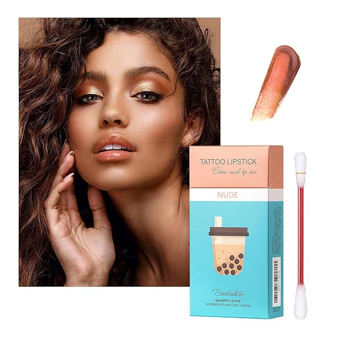FLIPNEX 20Pcs Cotton Swab Tattoo Lipstick, Tattoo Lipstick Cotton Swab Lip Tint, Waterproof and Long Lasting Liquid Non-Stick Portable Lip Gloss (Nude)-BrightBean Baby